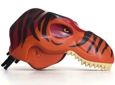 Dinosaur Head Tyrannosaurus rex with Dark Red Top and Black Pin with Tan Teeth and Dark Brown Stripes Pattern