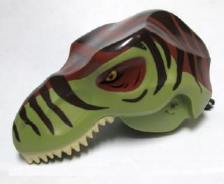 Dinosaur Head Tyrannosaurus rex with Reddish Brown Top and Black Pin with Tan Teeth and Dark Brown Stripes Pattern