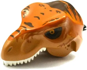 Dinosaur Head Tyrannosaurus rex with Dark Orange Top and Black Pin with White Teeth and Dark Brown Stripes Pattern