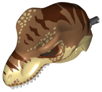 Dinosaur Head Tyrannosaurus rex with Medium Nougat Top and Black Pin with White Teeth and Dark Brown Stripes Pattern