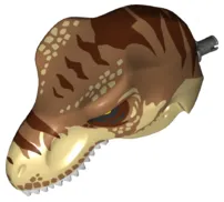 Dinosaur Head Tyrannosaurus rex with Medium Nougat Top and Black Pin with White Teeth and Dark Brown Stripes Pattern