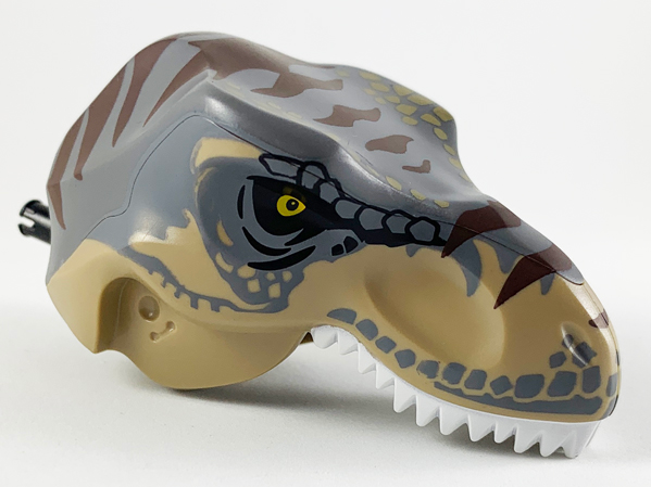 Dinosaur Head Tyrannosaurus rex with Dark Bluish Gray Top and Black Pin with White Teeth and Dark Brown Stripes Pattern