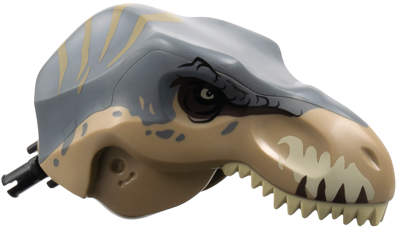 Dinosaur Head Tyrannosaurus rex with Dark Bluish Gray Top and Black Pin with Tan Teeth and Dark Tan Stripes Pattern