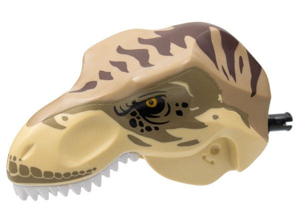 Dinosaur Head Tyrannosaurus rex with Dark Tan Top and Black Pin with White Teeth and Dark Brown Stripes Pattern