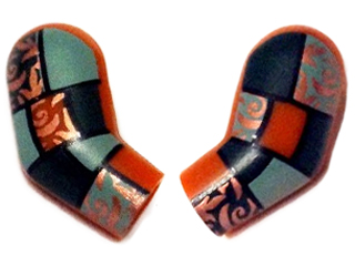 Arm, (Matching Left and Right) Pair with Dark Green and Sand Green Patchwork with Copper Filigree Pattern