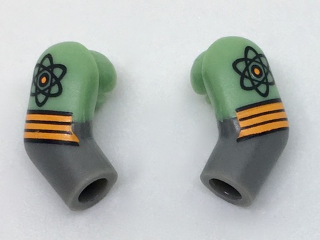 Arm, (Matching Left and Right) Pair with Molded Sand Green Short Sleeves and Printed Atoms and Orange Stripes Pattern