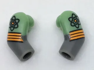 Arm, (Matching Left and Right) Pair with Molded Sand Green Short Sleeves and Printed Atoms and Orange Stripes Pattern