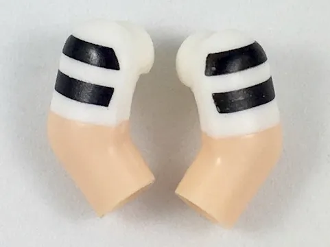 Arm, (Matching Left and Right) Pair with White Short Sleeves with 2 Black Stripes Pattern