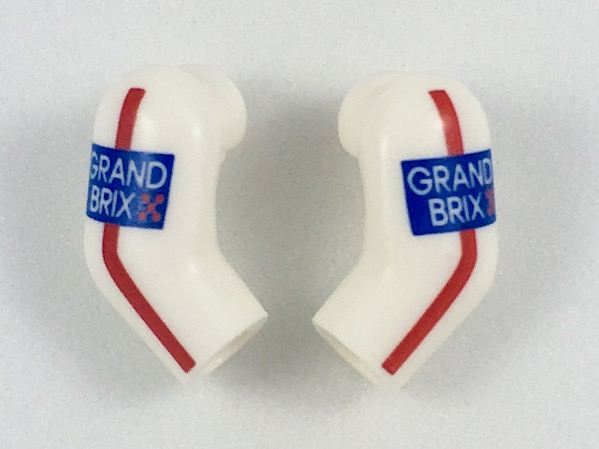 Arm, (Matching Left and Right) Pair with Red Stripe and 'GRAND BRIX' Pattern