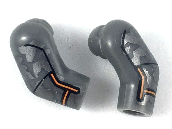 Arm, (Matching Left and Right) Pair with Dark Silver Camouflage and Orange Trim Pattern