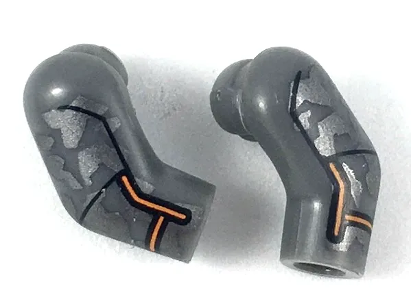 Arm, (Matching Left and Right) Pair with Dark Silver Camouflage and Orange Trim Pattern