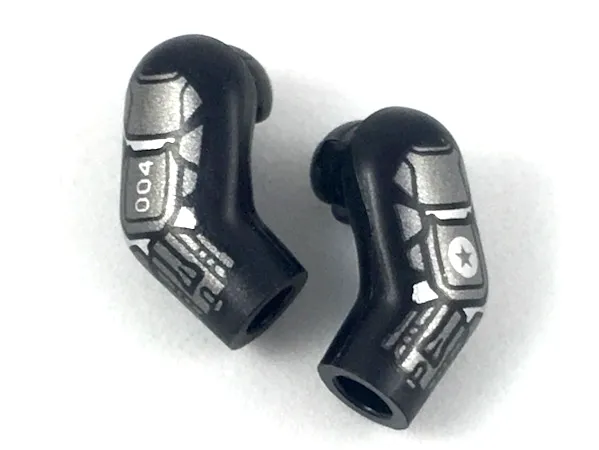 Arm, (Matching Left and Right) Pair with Dark Silver and Silver Armor, '004', Star in Circle Pattern