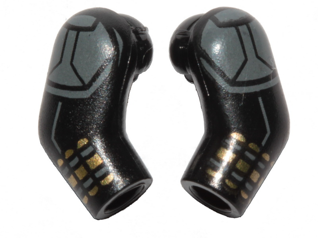 Arm, (Matching Left and Right) Pair with Gray Shoulder Armor, Gray and Gold Stripes Pattern