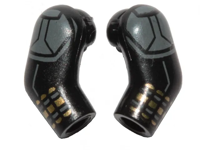 Arm, (Matching Left and Right) Pair with Gray Shoulder Armor, Gray and Gold Stripes Pattern