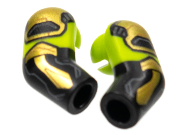 Arm, (Matching Left and Right) Pair with Lime Short Sleeves, Gold Armor Pattern