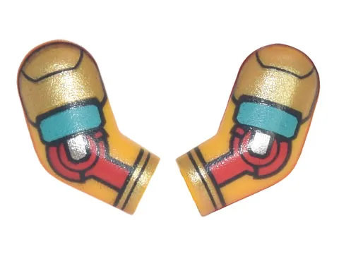 Arm, (Matching Left and Right) Pair with Armor with Gold and Dark Turquoise Plates, Red Elbow Joint Pattern