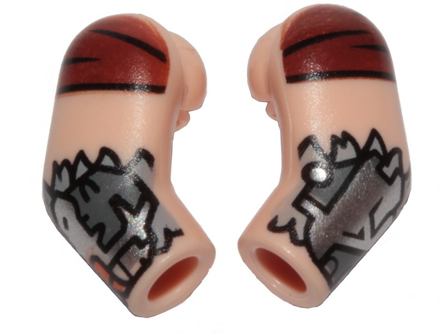 Arm, (Matching Left and Right) Pair with Reddish Brown Sleeves, Silver and Dark Bluish Gray Armor Plates and Light Bluish Gray Fur Trim Pattern