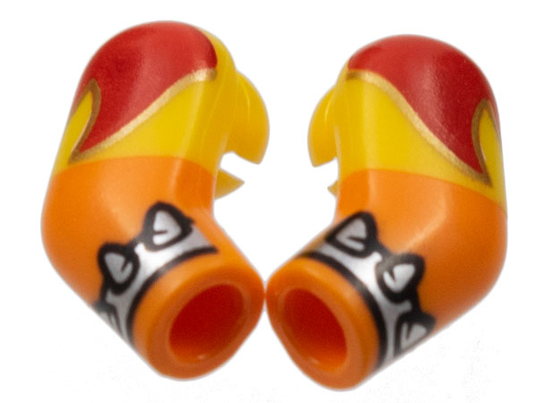 Arm, (Matching Left and Right) Pair with Yellow Short Sleeves, Red Flame, Silver Spike Cuff Pattern