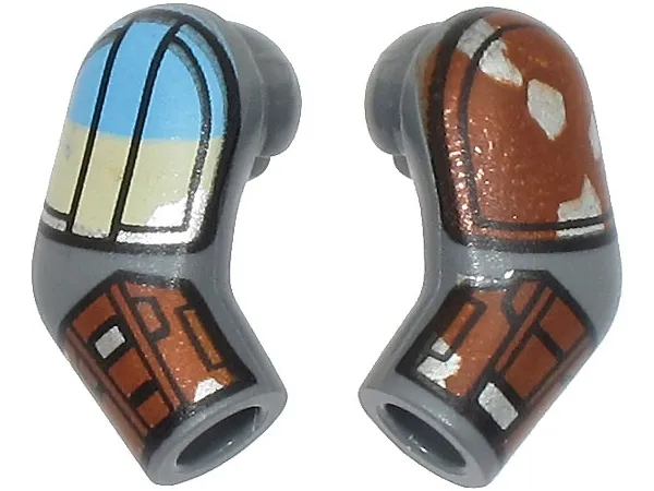 Arm, (Matching Left and Right) Pair with Reddish Brown, Tan, Bright Light Blue and Silver Shoulder Pads and Armor Pattern