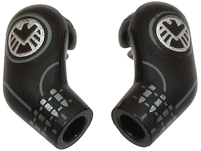 Arm, (Matching Left and Right) Pair with Silver SHIELD Logos, Cuffs and Dark Bluish Gray Circles Pattern