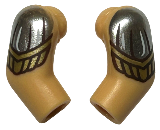 Arm, (Matching Left and Right) Pair with Silver Shoulders with White and Dark Brown Lines and Gold Armor Pattern