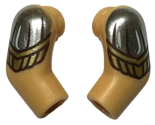 Arm, (Matching Left and Right) Pair with Silver Shoulders with White and Dark Brown Lines and Gold Armor Pattern