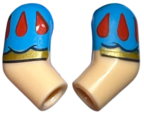 Arm, (Matching Left and Right) Pair with Molded Dark Azure Short Sleeves and Printed Red Drops and Gold Straps Pattern