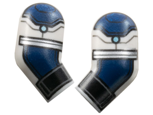Arm, (Matching Left and Right) Pair with Black Cuffs, Dark Blue Armor, Metallic Light Blue Dots, and Silver Trim Pattern