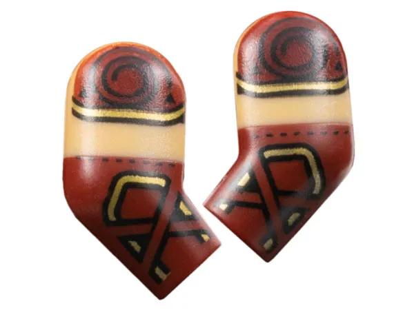 Arm, (Matching Left and Right) Pair with Molded Medium Tan Short Sleeves and Printed Dark Red Shoulders, Gold Trim and Straps on Gauntlets Pattern