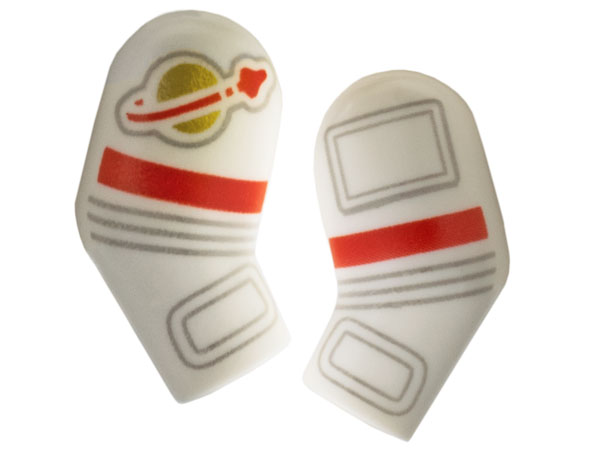 Arm, (Matching Left and Right) Pair with Astronaut Spacesuit Panels, Gold Classic Space Logo, Red Stripe and 3 Light Bluish Gray Lines Pattern