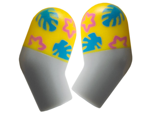 Arm, (Matching Left and Right) Pair with Molded Yellow Short Sleeves and Printed Dark Azure Leaves and Dark Pink Stars Pattern