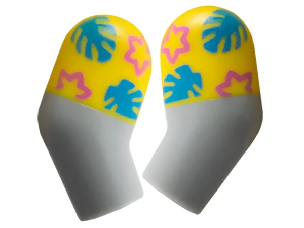 Arm, (Matching Left and Right) Pair with Molded Yellow Short Sleeves and Printed Dark Azure Leaves and Dark Pink Stars Pattern