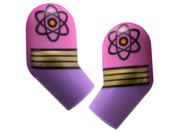 Arm, (Matching Left and Right) Pair with Molded Dark Pink Short Sleeves and Printed Atoms and Gold Stripes Pattern