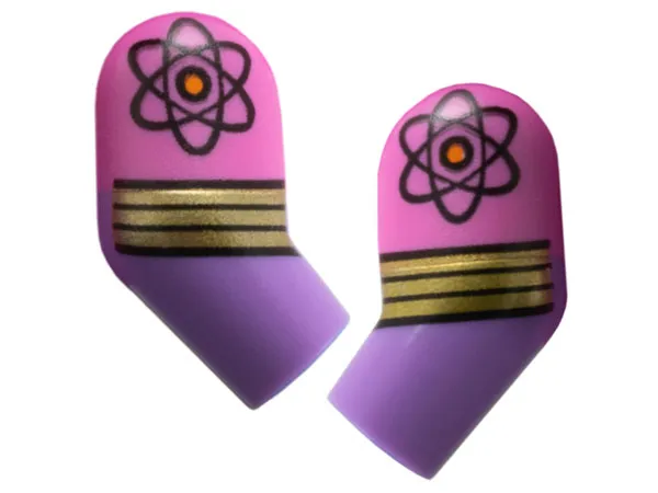 Arm, (Matching Left and Right) Pair with Molded Dark Pink Short Sleeves and Printed Atoms and Gold Stripes Pattern