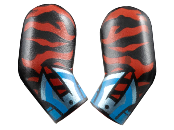 Arm, (Matching Left and Right) Pair with Red Animal Stripes, Metallic Light Blue and Dark Azure Gauntlets Pattern