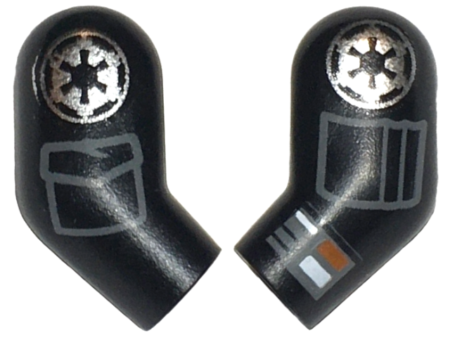 Arm, (Matching Left and Right) Pair with Silver SW Imperial Logo, Dark Bluish Gray Pockets and Compad with White and Orange Rectangles Pattern