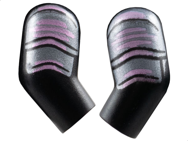 Arm, (Matching Left and Right) Pair with Dark Silver Armor with Metallic Pink Stripes Pattern