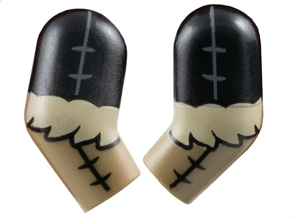 Arm, (Matching Left and Right) Pair with Molded Black Short Sleeves and Printed Stitching and Tan Fur Pattern