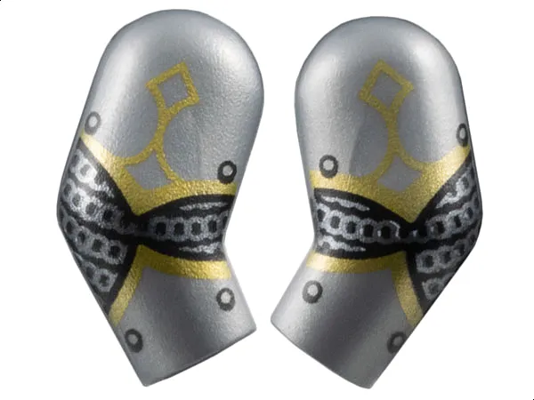 Arm, (Matching Left and Right) Pair with Armor Plates, Dark Silver Chain Mail, Gold Trim and Black Rivets Pattern