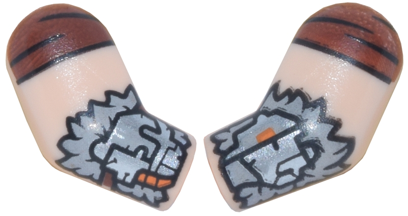 Arm, (Matching Left and Right) Pair with Reddish Brown Sleeves, Silver Armor Plates and Light Bluish Gray Long Fur Trim Pattern