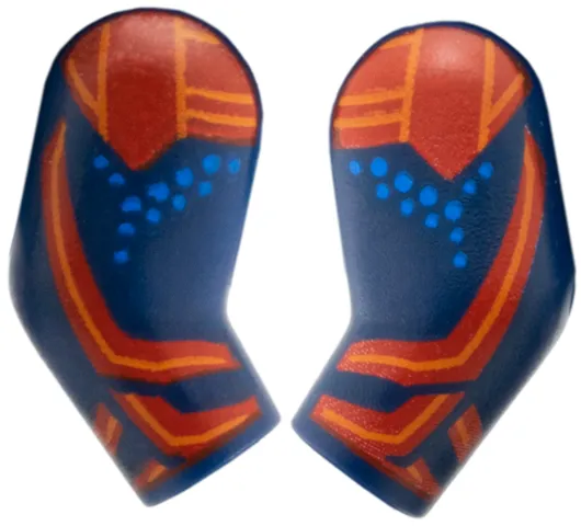 Arm, (Matching Left and Right) Pair with Red Pauldron, Cuff, and Stripe, Orange Trim and Blue Dots Pattern