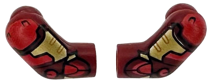 Arm, (Matching Left and Right) Pair with Gold Armor Plates, Red Shoulders and Panels with Black Outlines Pattern