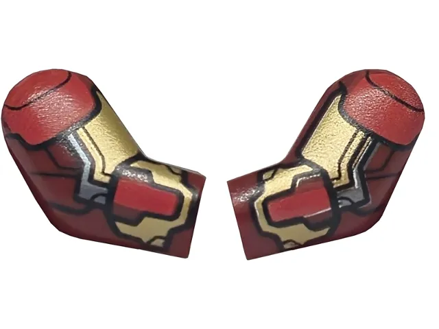 Arm, (Matching Left and Right) Pair with Gold and Silver Armor Plates, Red Shoulders and Panels with Black Outlines Pattern
