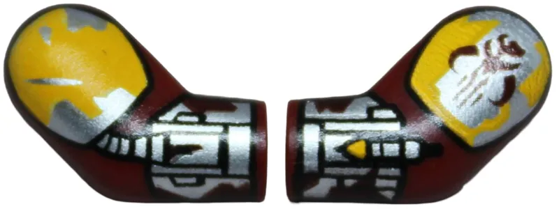 Arm, (Matching Left and Right) Pair with Bright Light Orange and Silver Shoulder Armor and Gauntlets, Hose, Rocket Launcher and Mandalorian Mythosaur Skull Pattern