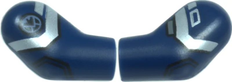 Arm, (Matching Left and Right) Pair with Silver Armor Plates, Dark Bluish Gray Rectangle, Sand Blue SHIELD Logo, and Black Outlines Pattern
