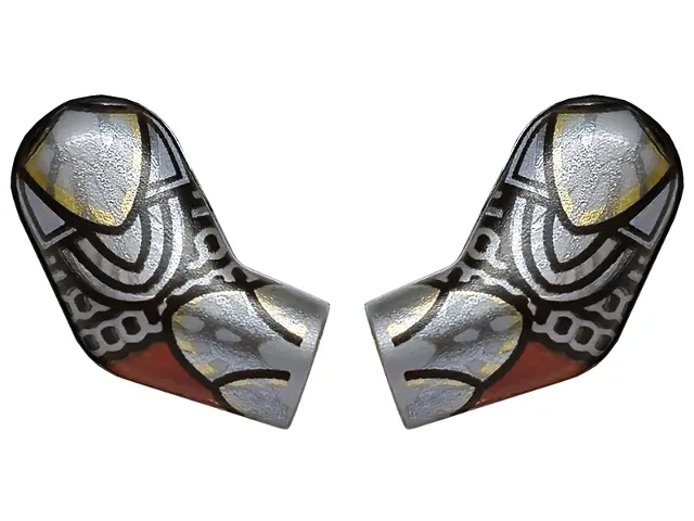 Arm, (Matching Left and Right) Pair with Chain Mail, Armor Plates with Black Outlines, Dark Red, Gold and Dark Silver Highlights Pattern