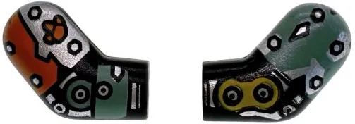 Arm, (Matching Left and Right) Pair with Silver Armor Plates and Bolts, Orange and Sand Green Panels Pattern
