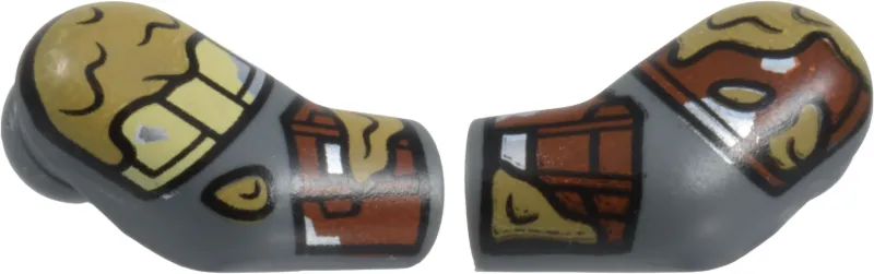 Arm, (Matching Left and Right) Pair with Reddish Brown, Silver, and Tan Shoulder Pads and Armor, Dark Tan Mud Splotches Pattern