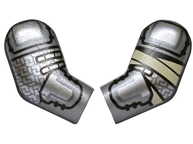 Arm, (Matching Left and Right) Pair with Silver and Dark Silver Armor Plates with Black Outlines and Tan Wrappings Pattern