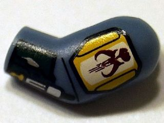 Arm, Left with Bright Light Orange Shoulder Armor with Black Lines, Mandalorian Mythosaur Skull and Dark Green Gauntlet with Rocket Launcher Pattern